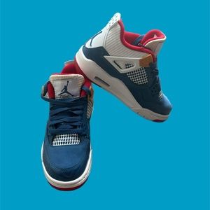 Air Jordan 4 Retro (GS) French Blue, White-Gym Red, blue leather trim Size 3.5Y